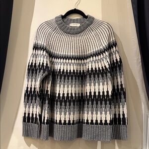 Everlane Black and Gray Geometric Crew Neck Sweater